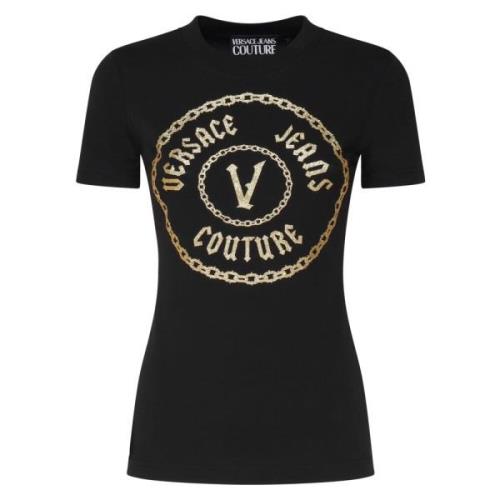 Versace Jeans Couture Svart Bomull T-shirt med Fronttryck Black, Dam