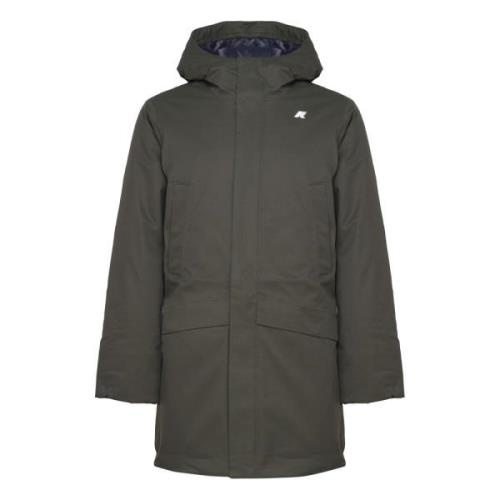 K-Way Grön Nylon Trenchcoat med Huva Green, Herr