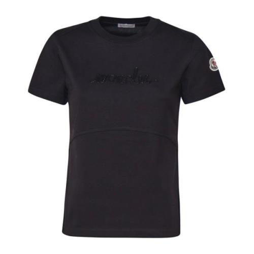 Moncler Svart Bomull Jersey Crew Neck T-shirt Black, Dam