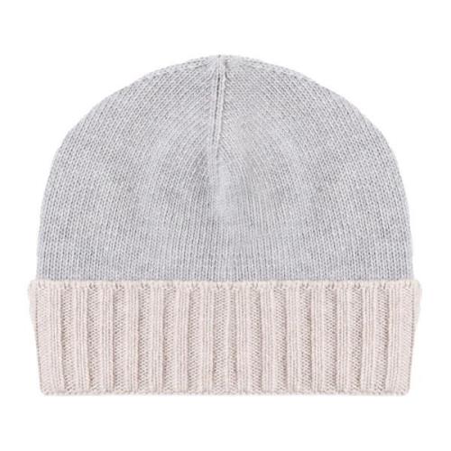 Eleventy Räfflad Beanie Mössa i Grått och Sand Beige, Herr