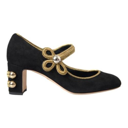 Dolce & Gabbana Svart Guld Mary Janes Klackar Pumps Black, Dam