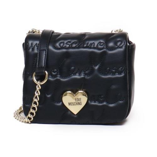 Love Moschino Svart Eco-läder Axelväska med Metalllogotyp Black, Dam