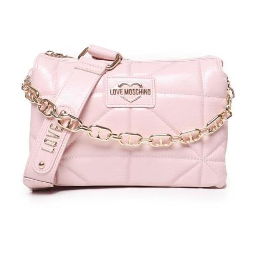 Love Moschino Rosa Geometriskt Quiltad Axelväska Pink, Dam