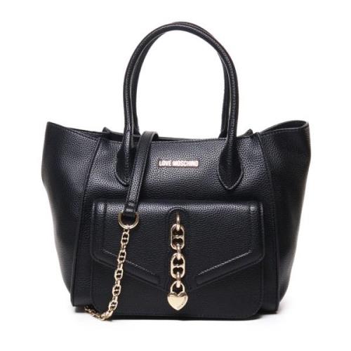 Love Moschino Svart Läder Axelväska Black, Dam