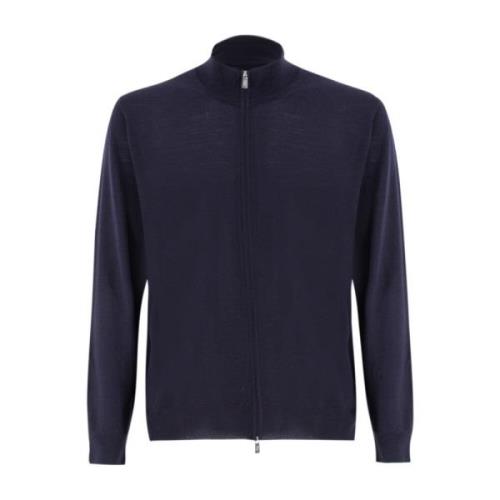 Fedeli Texturerad Dragkedja Cardigan Blue, Herr