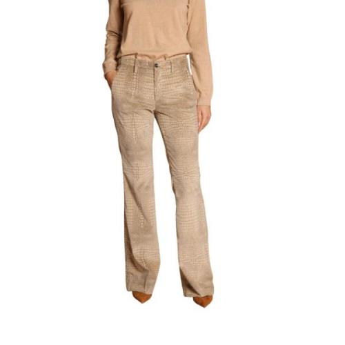 Mason's Sammet Krokodiltryck Flare Chino Byxor Beige, Dam