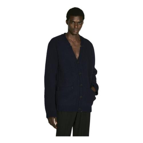 Yohji Yamamoto Mysig Ullblandad Stickad Kofta Blue, Herr