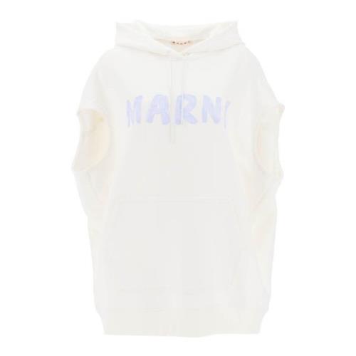 Marni Ärmfri Sweatshirt med Logotyp Tryck Oversized Design White, Dam