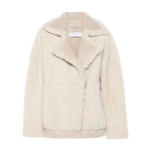 IRO Beige Shearling Jacka Krok Öga Beige, Dam