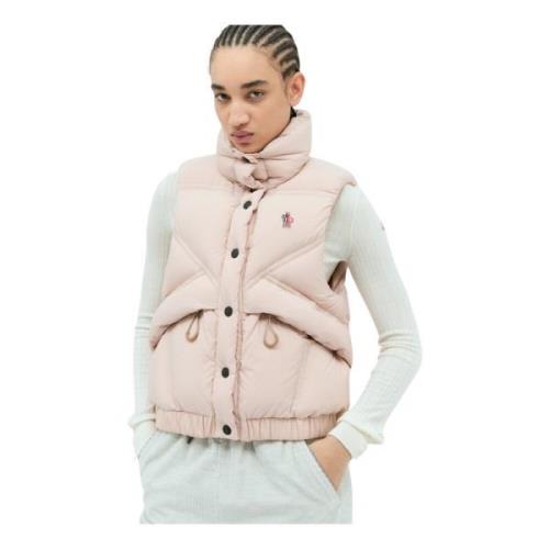 Moncler Quiltad Dunväst med Logopatch Pink, Dam