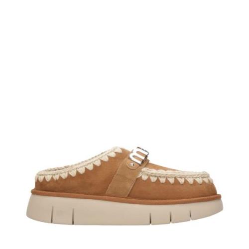 Mou Fårskinnsträsko Sandaler med Metalllogotyp Brown, Dam