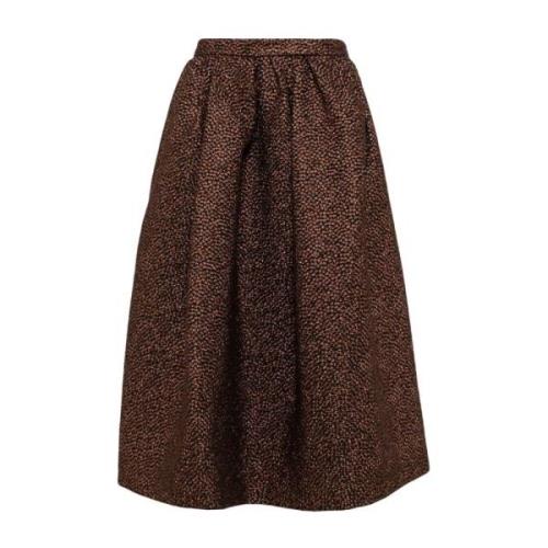 Dries Van Noten Polka Dot Jacquard Kjol Metallic Glans Brown, Dam