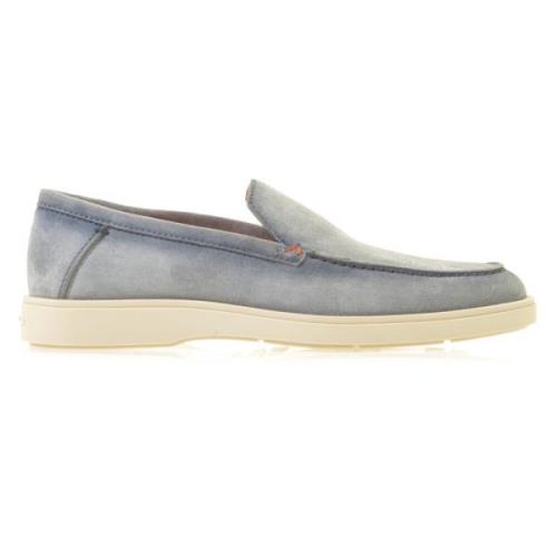 Santoni Klassisk Suede Loafer Blue, Herr