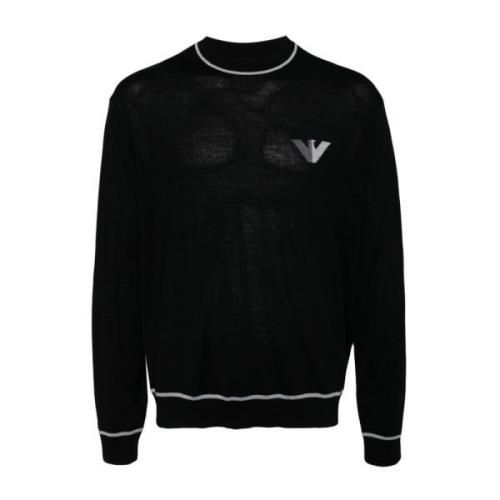 Emporio Armani Svart Ull Crewneck Tröja Black, Herr