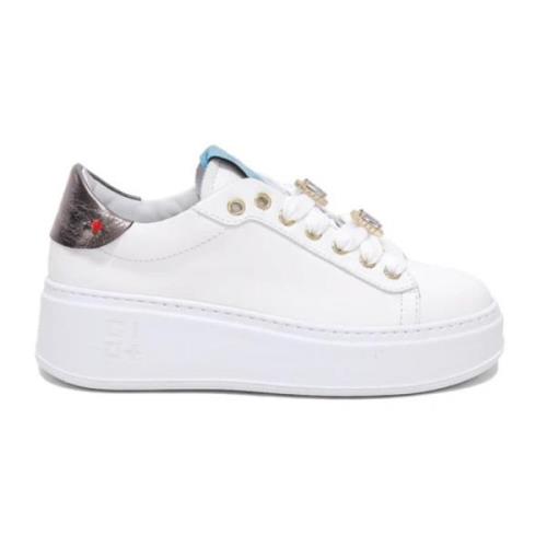 Gio+ Vit lädersneaker med juveldetaljer White, Dam