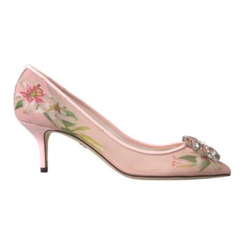 Dolce & Gabbana Blommig Kristall Bellucci Pumps Skor Pink, Dam