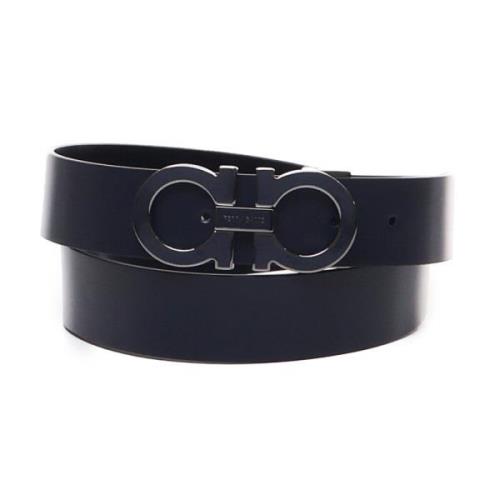 Salvatore Ferragamo Navy Gancini Iconic Buckle Calfskin Bälte Blue, He...