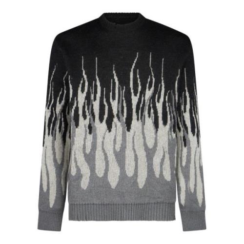 Vision OF Super Flames Jacquard Jumper Sweater Svart/Grå Multicolor, H...