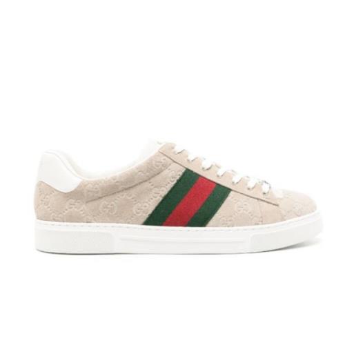 Gucci Beige Web Sneakers med GG-detaljer Beige, Herr