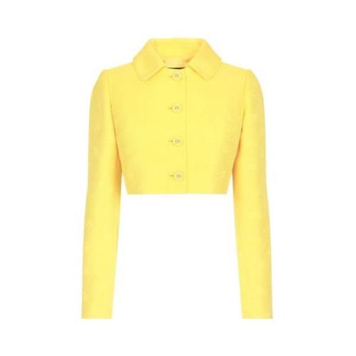 Dolce & Gabbana Gul Monogram Jacquard Cropped Jacka Yellow, Dam