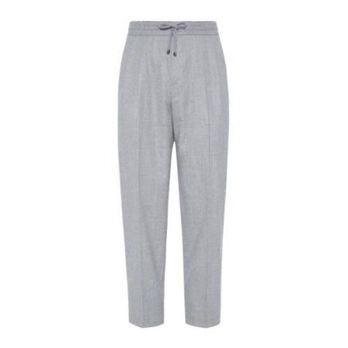 Brunello Cucinelli Grå Ull Slim-Fit Dragsko Byxor Gray, Herr