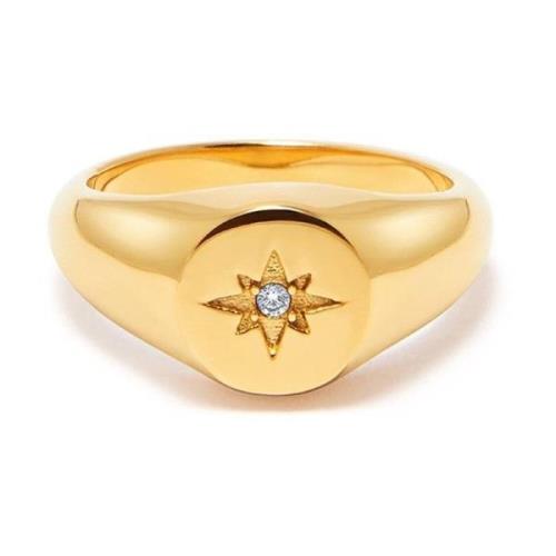 Nialaya Guld Starburst Ring med CZ Diamant Yellow, Dam