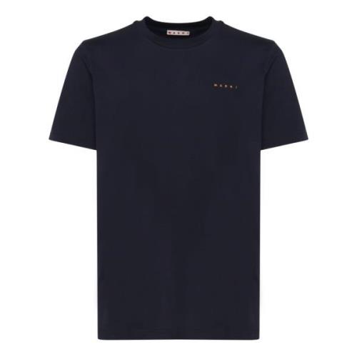 Marni Logo Print Bomull T-shirt Blåsvart Blue, Herr