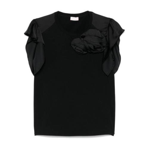 Liu Jo Blomsterapplikation Svart T-shirt Black, Dam