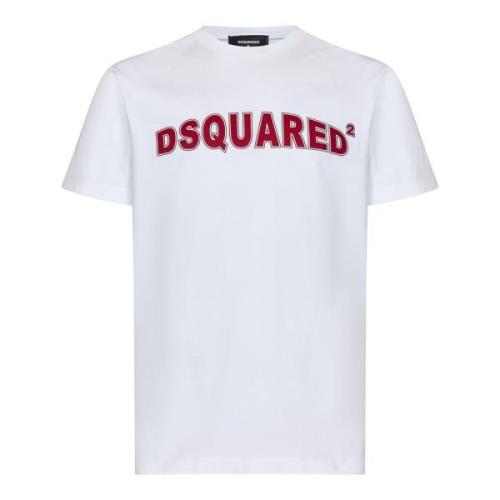 Dsquared2 Vita T-shirts och Polos med Röd Logotyp White, Herr