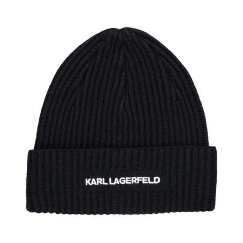 Karl Lagerfeld Logo-broderad ullblandad beanief Black, Herr