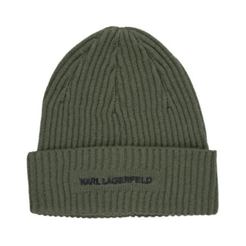 Karl Lagerfeld Logo-broderad ullblandning beanie Green, Herr