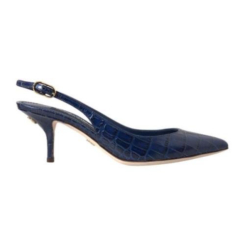 Dolce & Gabbana Blå Croc Läder Slingback Klackar Blue, Dam