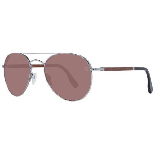 Ermenegildo Zegna Gunmetal Aviator Solglasögon med Bruna Linser Gray, ...