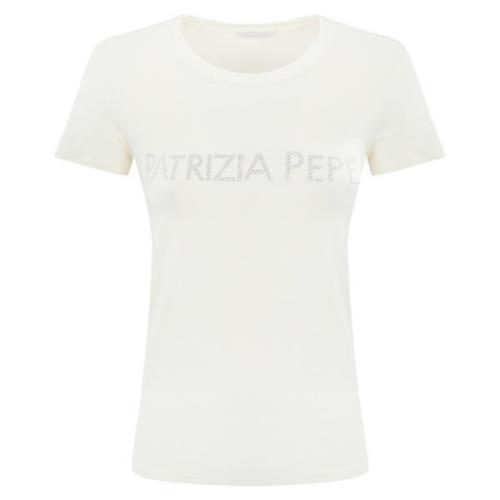 Patrizia Pepe Vit Logot-shirt med Strass White, Dam