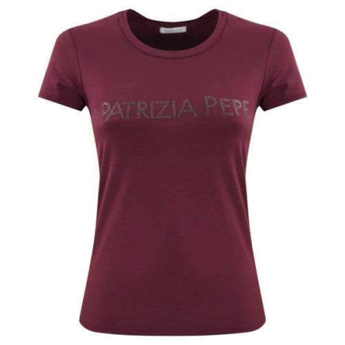 Patrizia Pepe Dam Logo T-shirt med Rhinestone Logo Brown, Dam