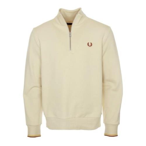 Fred Perry Half-Zip Sweatshirt med Logo Broderi Beige, Herr