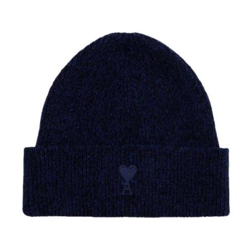 Ami Paris Nattblå beanie med broderad logotyp Blue, Herr