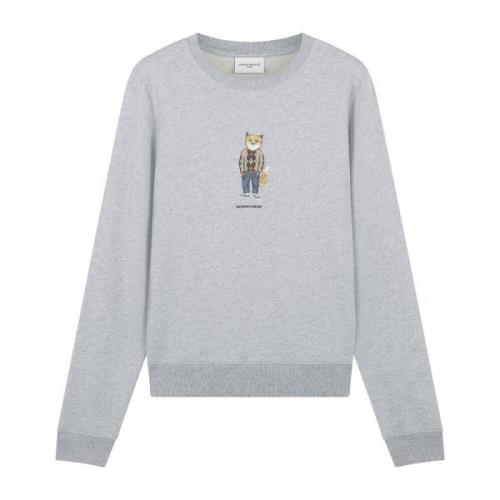 Maison Kitsuné Bomulls sweatshirt med rävtryck Gray, Dam