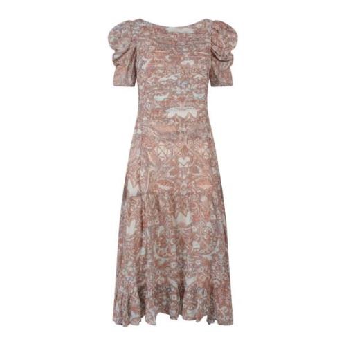 Ulla Johnson Livlig Multifärgad Chiffong Midi Klänning Beige, Dam