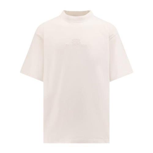 Balenciaga Stretch Bomull T-shirt med Logobroderi Beige, Herr