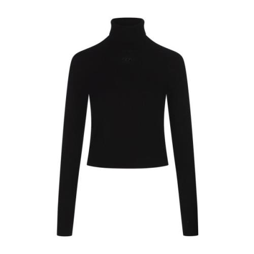 Diesel Svart Turtleneck Tröja Metall Oval D Black, Dam