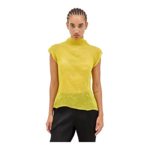 Issey Miyake Veckad Chiffon Twist Topp Yellow, Dam