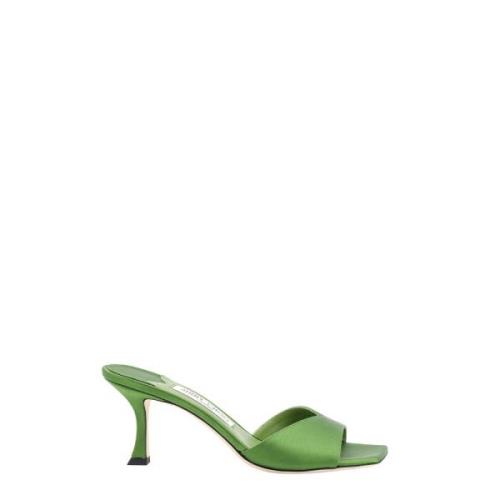 Jimmy Choo Satin Sandaler med Fyrkantig Tå Green, Dam