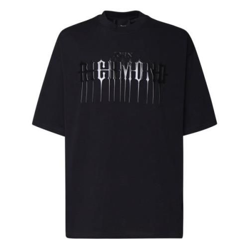 John Richmond Svart Bomull T-shirt med Fronttryck Black, Herr