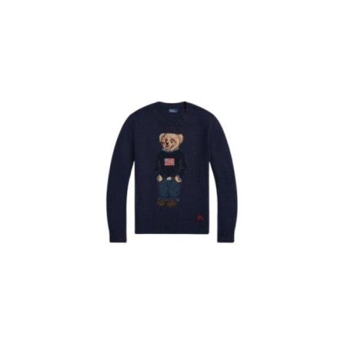 Ralph Lauren Navy Multi Bear Broderad Långärmad Blue, Dam