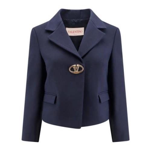 Valentino Ikoniskt Logo Virgin Wool Silk Blazer Blue, Dam