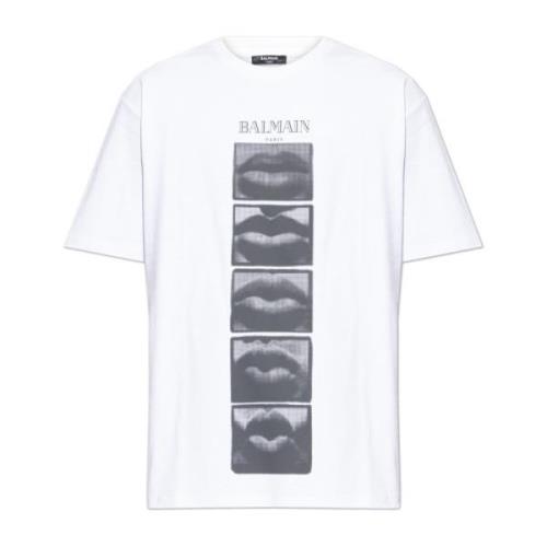 Balmain T-shirt med tryck White, Herr