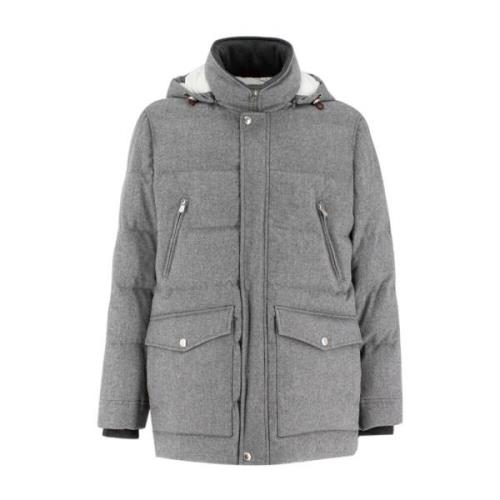 Brunello Cucinelli Taffeta dunjacka med avtagbar huva Gray, Herr