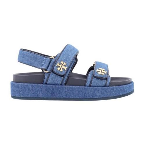 Tory Burch Denim Logo Sandaler med Metall Detaljer Blue, Dam