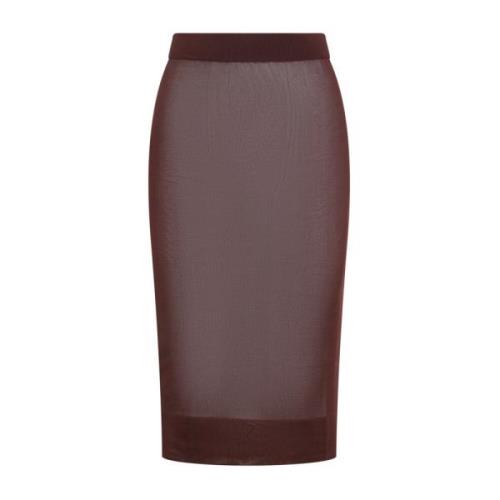 Saint Laurent Plommon Midi Kjol Brown, Dam